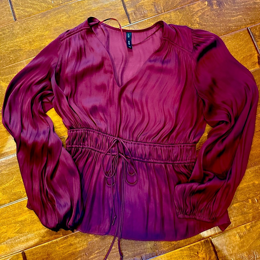Mango wine color silk blouse adjustable waist